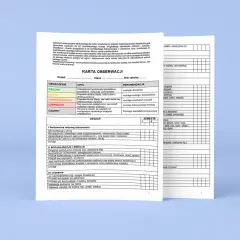 Karta obserwacji dla osoby z niepełnosprawnością intelektualną w stopniu umiarkowanym. Dokument zawiera sekcje dotyczące budowania tożsamości, socjalizacji, emocji i jedzenia.