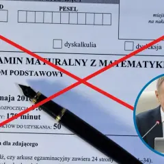 Egzamin maturalny z matematyki, pole "dyskalkulia" przekreślone. Donald Tusk w okręgu.