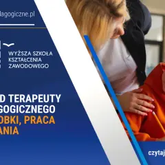 Chłopiec z ołówkiem, wspierany przez kobietę. Informacja o studiach i kwalifikacjach terapeuty pedagogicznego.