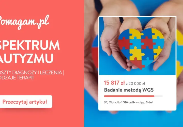 Dłonie trzymają serce z puzzli, symbolizujące spektrum autyzmu. Artykuł na Pomagam.pl omawia autyzm, koszty diagnozy i terapii.