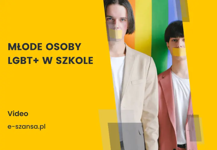 Młode osoby LGBT+ w szkołach. Dwie osoby z zaklejonymi ustami na tle tęczy.
