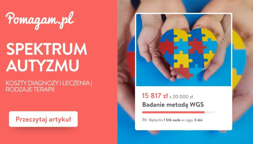 Dłonie trzymają serce z puzzli, symbolizujące spektrum autyzmu. Artykuł na Pomagam.pl omawia autyzm, koszty diagnozy i terapii.