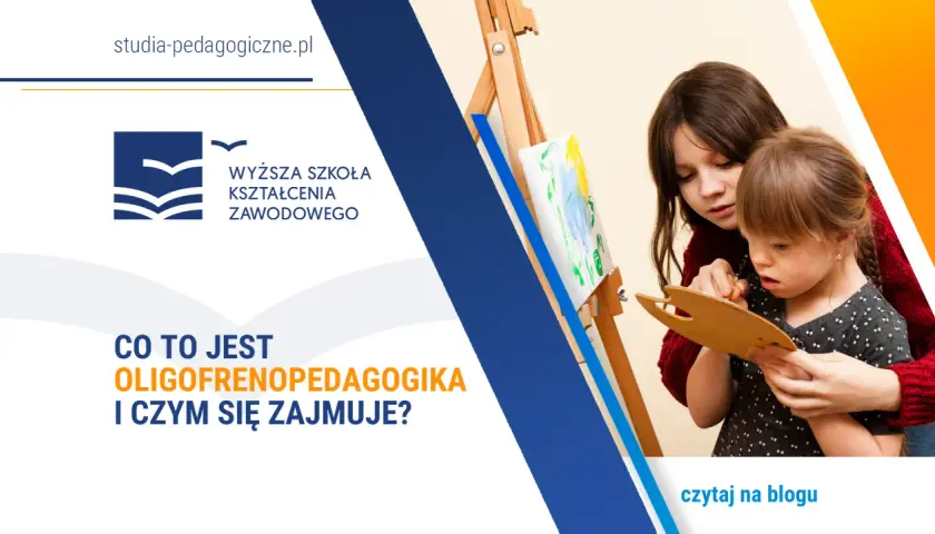 Oligofrenopedagog, czyli pedagog specjalny, wspiera dziecko w malowaniu.