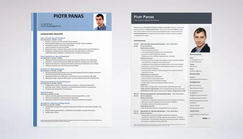 CV Piotra Panasa, lidera zespołu operacji bankowych. Pokazuje, co można robić po dziennikarstwie, np. zarządzać zespołem, optymalizować procesy, analizować ryzyko.
