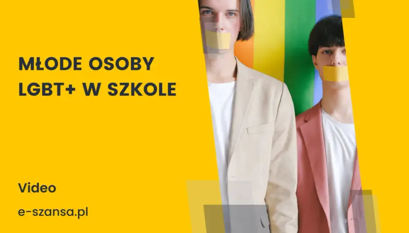 Młode osoby LGBT+ w szkołach. Dwie osoby z zaklejonymi ustami na tle tęczy.