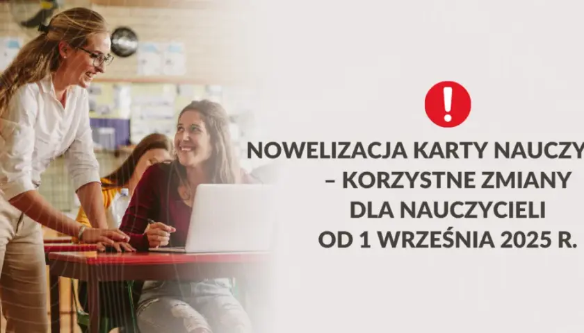 Nauczycielka pomaga uczennicy przy laptopie. Nowelizacja Karty Nauczyciela od 1 września 2025 r. przyniesie korzystne zmiany.
