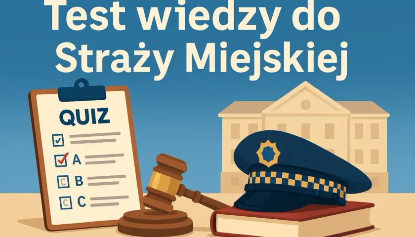 Test wiedzy do Straży Miejskiej: quiz z pytaniami prawnymi i symbolami urzędu.