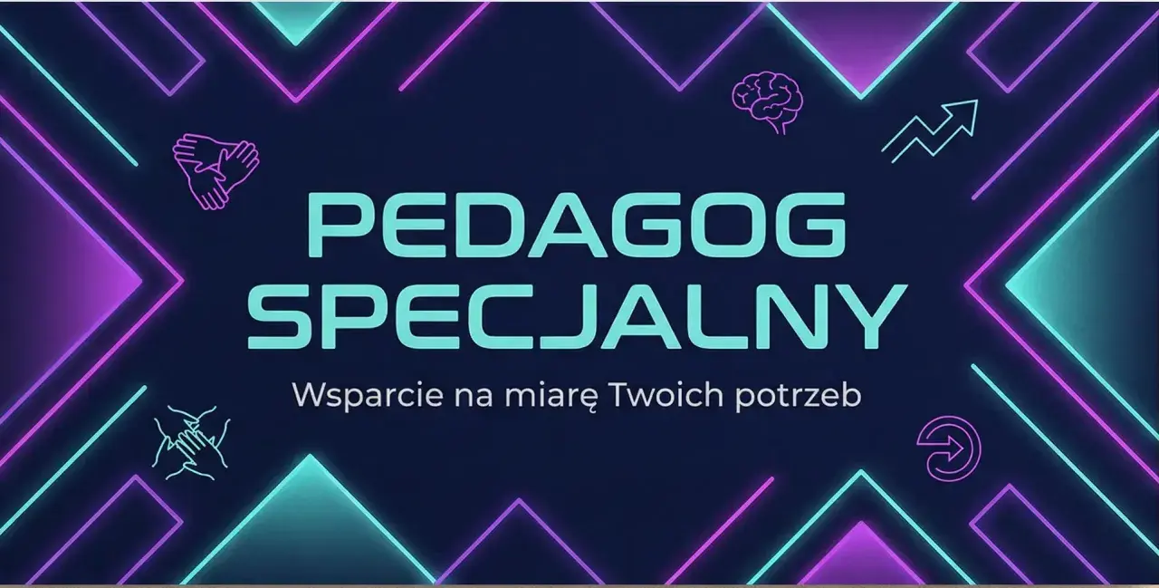 Grafika z napisem "PEDAGOG SPECJALNY". Dziennik nauczyciela wspomagającego, wsparcie na miarę Twoich potrzeb.