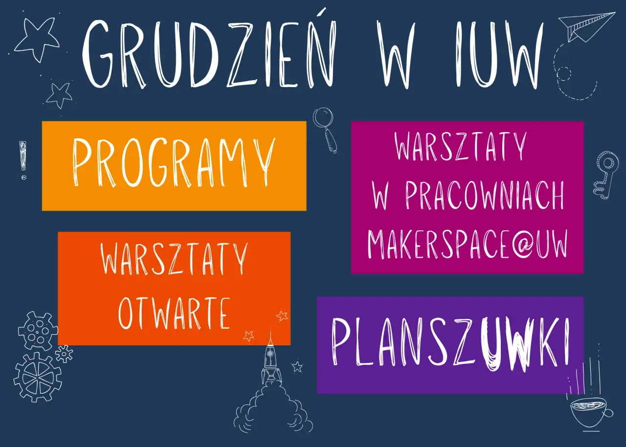 Grudzień w IUW: Programy, warsztaty otwarte, warsztaty w pracowniach Makerspace@UW i planszówki. Strefa otwartej nauki pełna inspiracji!
