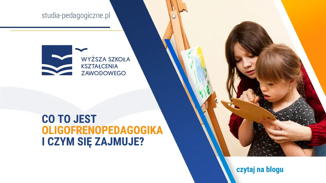 Oligofrenopedagog, czyli pedagog specjalny, wspiera dziecko w malowaniu.