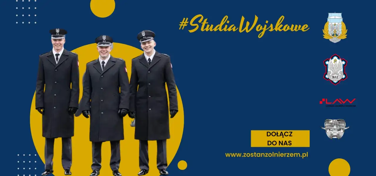Trzech uśmiechniętych studentów w mundurach wojskowych. Dowiedz się, ile wynosi żołd na studiach wojskowych i dołącz do nas!