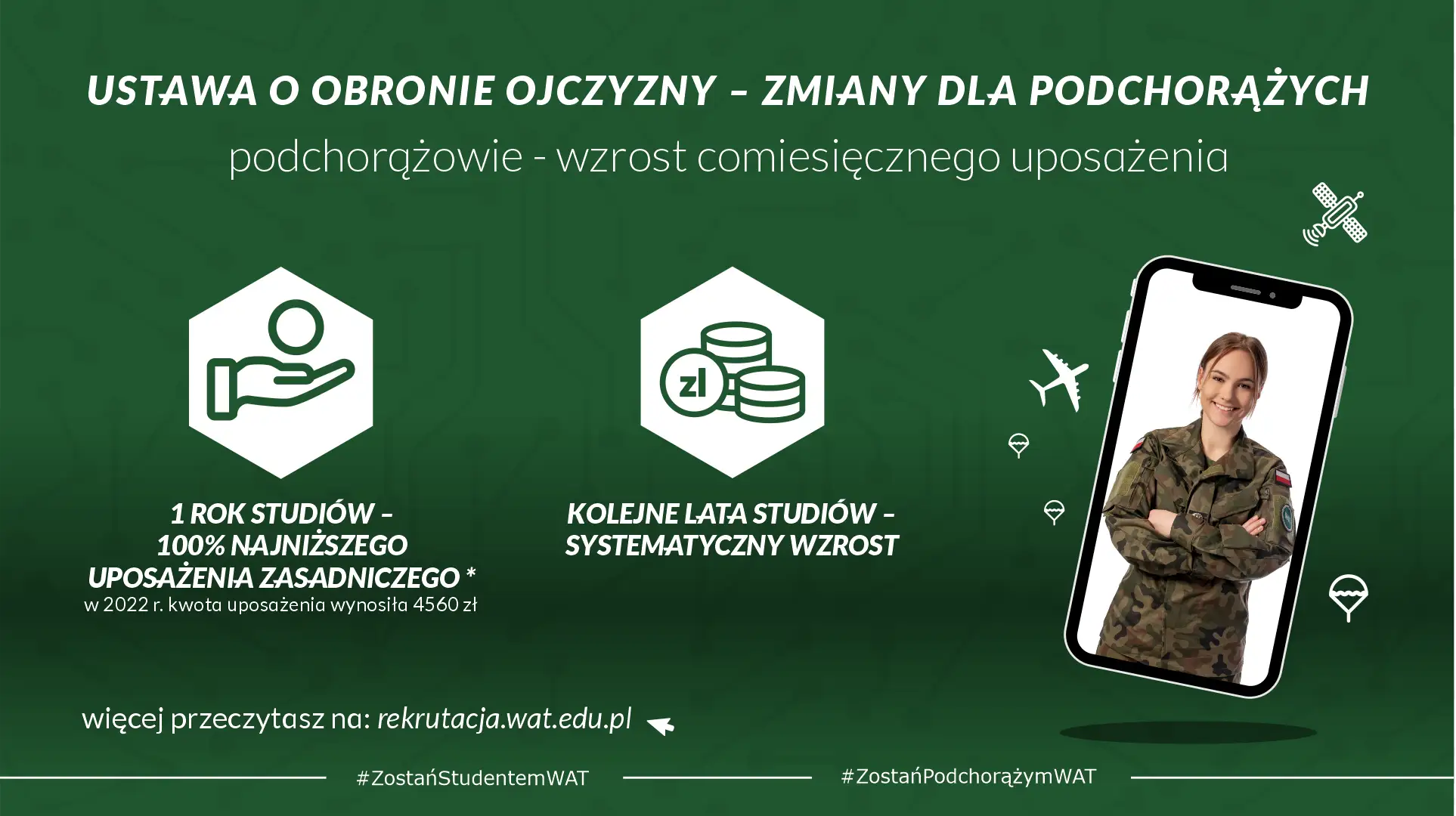 Ustawa o obronie ojczyzny: podchorążowie zarabiają więcej. W 2022 r. kwota uposażenia zasadniczego wynosiła 4560 zł.