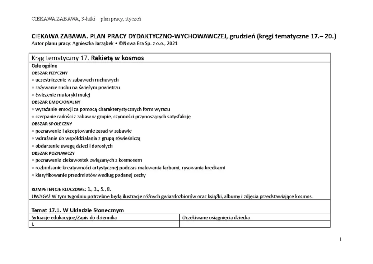 Plan pracy wychowawczej: